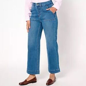 Denim & Co. Regular Indigo Easy Stretch Wide Leg Ankle Jean Size 12 Medium Wash